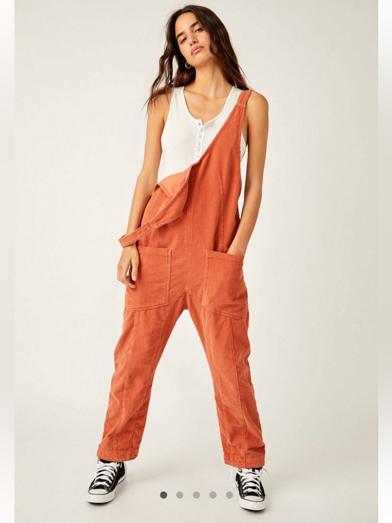 We The Free Free People High Roller Jumpsuit Onesie Corduroy Orange Brown